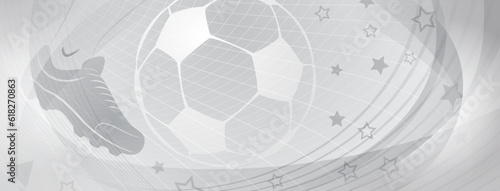 Abstract soccer background with big football ball and other sport symbols in gray colors