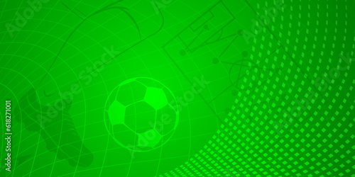 Abstract soccer background with big football ball and other sport symbols in green colors