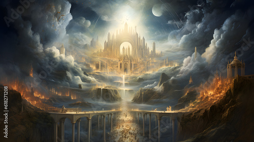 Renaissance-Inspired Ancient Style Painting of Heaven, Celestial Serenity Unveiled: Enchanting