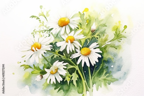 Dainty Daisies watercolor illustration. AI generated
