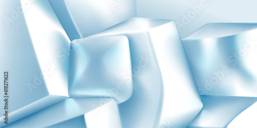 Abstract background of a pile of 3d cubes and other shapes with smoothed edges, in shades of light blue colors