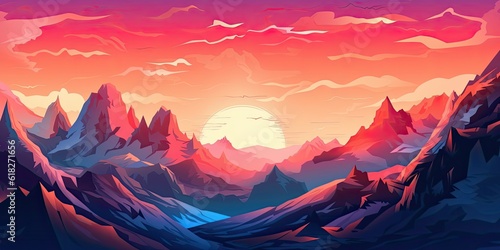 Generative AI. Vector illustration of mountains landscape. Colorful landscape with mountains and nature,	