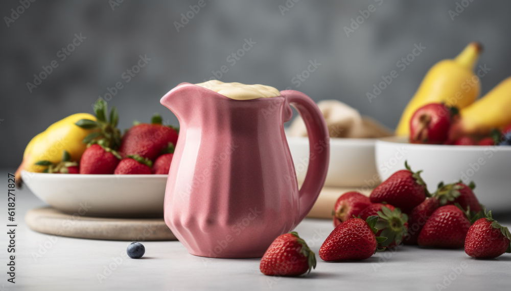 Rustic table displays fresh berry still life generated by AI Rustic table displays fresh berry still life generated by AI