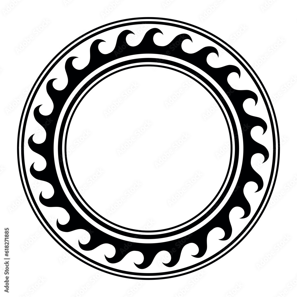 Round wave border frame maori design black and white Round wave border frame maori design black and white