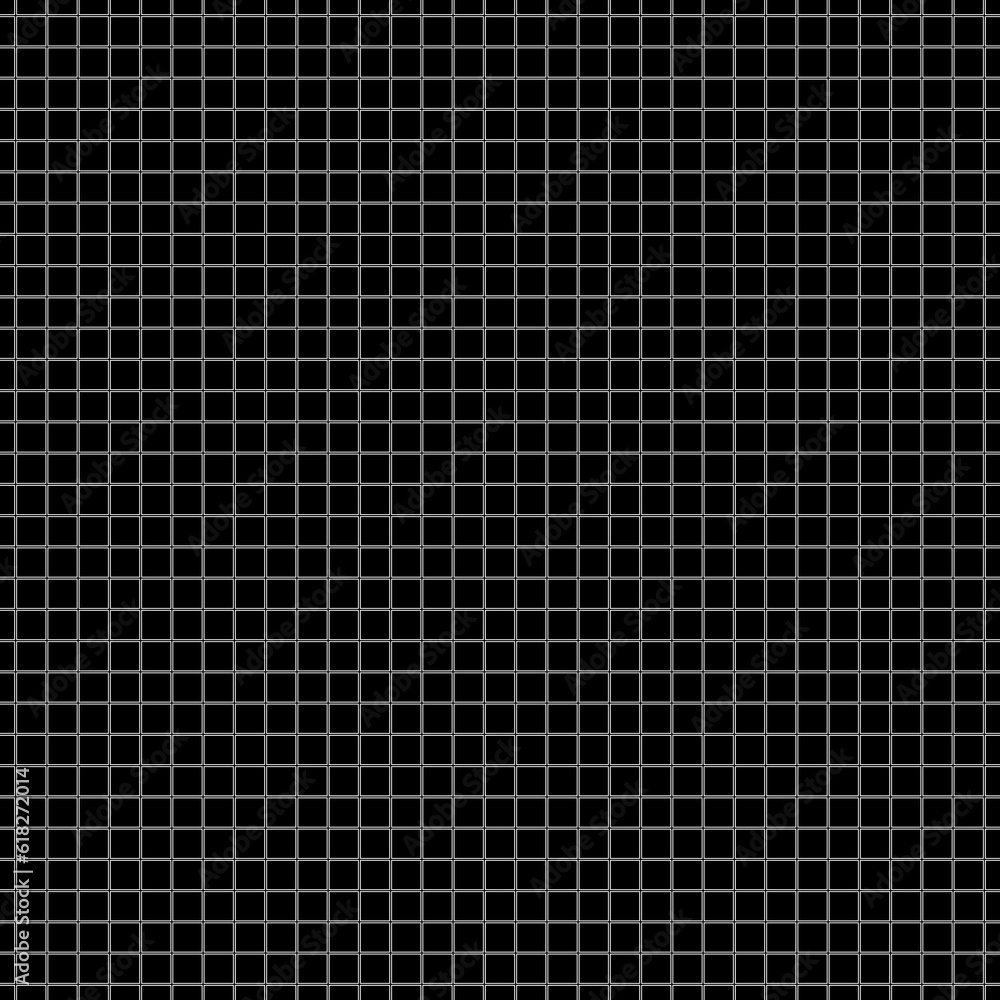 Outline symmetric geometric abstract. Seamless pattern with white check ornament on black background. Repeated squares motif. Can be used for scrapbook paper, textile print. Grill vector illustration Outline symmetric geometric abstract. Seamless pattern with white check ornament on black background. Repeated squares motif. Can be used for scrapbook paper, textile print. Grill vector illustration
