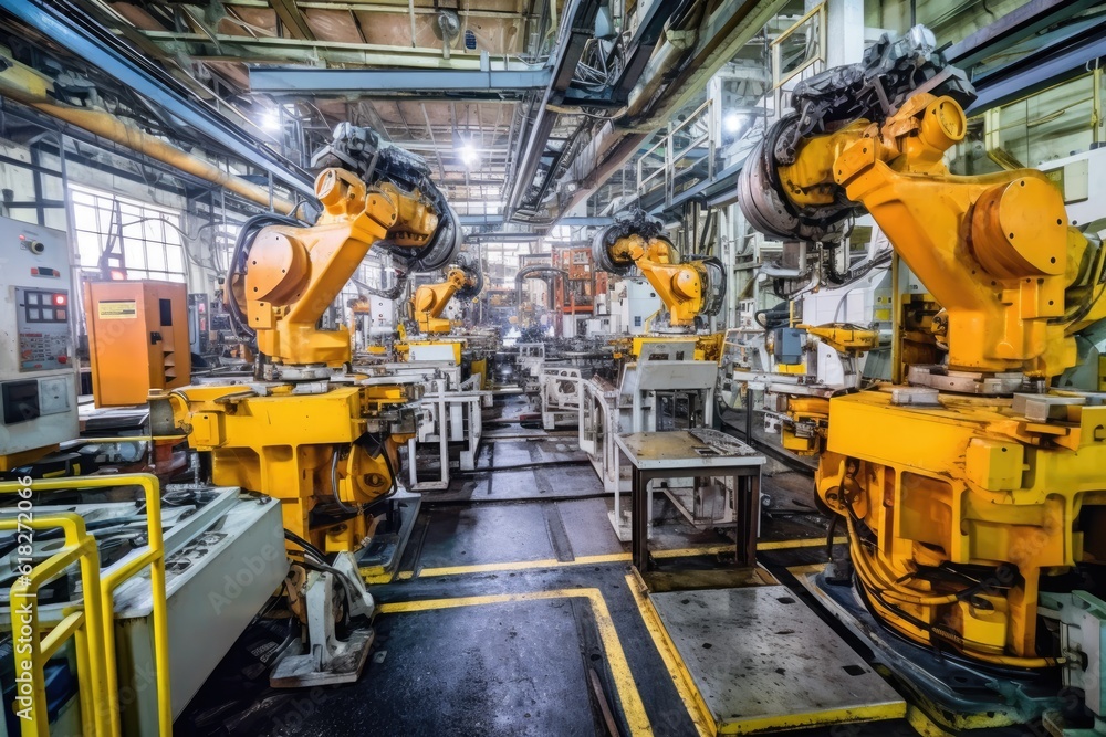 inside factory of airplanes a lot fo machines AI Generated