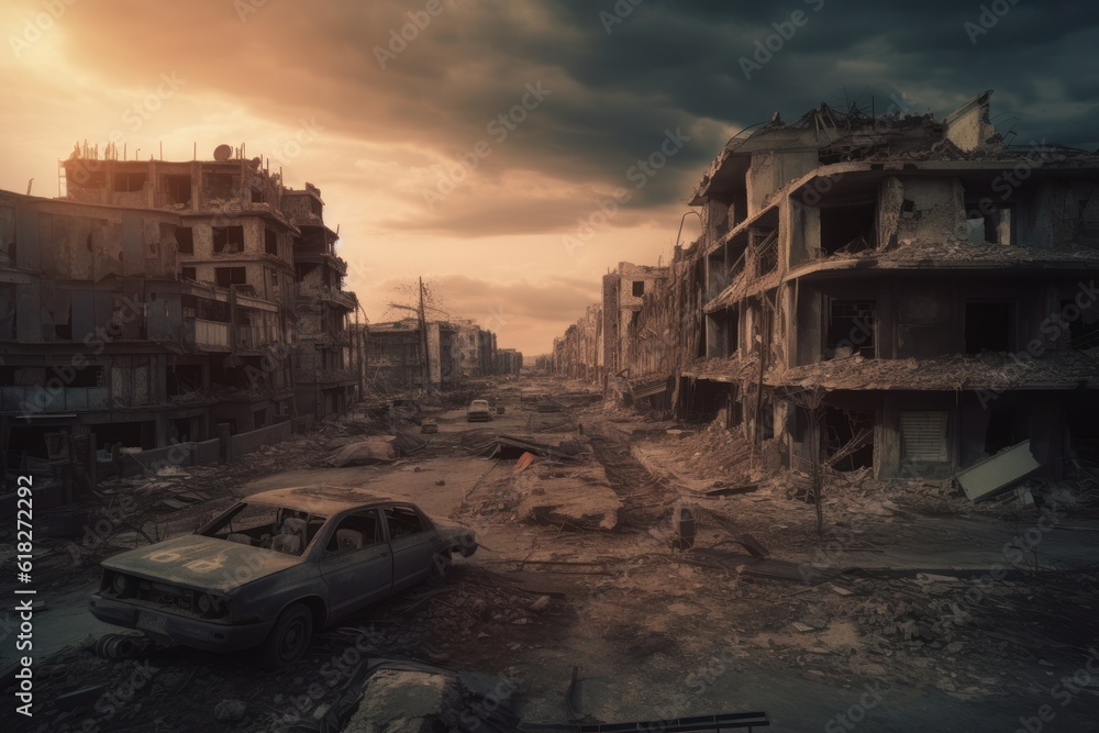 Fototapeta premium Post-apocalypse, world after nuclear war. Generative AI