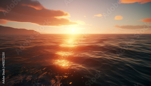 Sunrise over tranquil seascape, idyllic vacation destination generated by AI