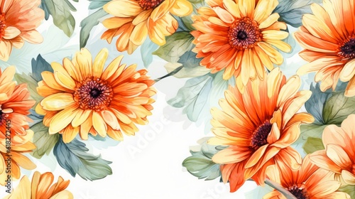 Fresh and Vibrant Yellow and Red Gerberas watercolor. AI generated