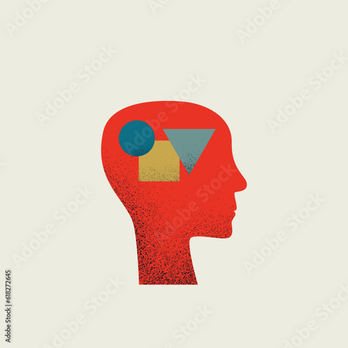 Creative thinking process vector concept. Symbol of brainstorming, analysis, imagination. Minimal illustration.