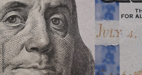 American one hundred dollar paper banknote in close up macro. Hundred USD cash macro view. 100 Dollar Cash. Hundred Dollar Closeup. 100 USD Bills. Concept Finance Business Investment Success.