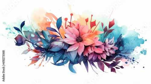Gradient Colors on a Simple Floral Composition watercolor. AI generated