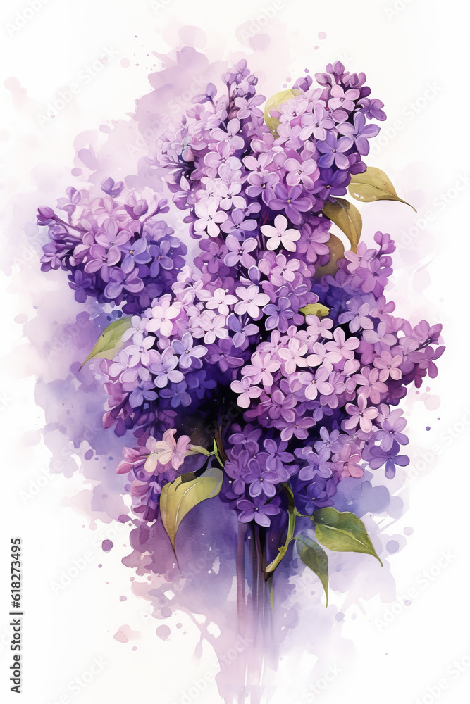Lovely Lilacs watercolor illustration. AI generated