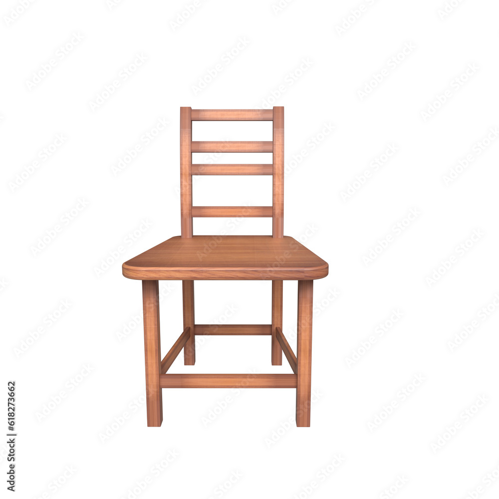 the front side of A wooden chair on white background