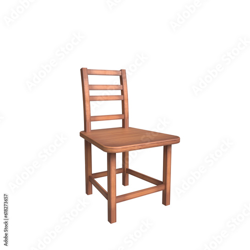 angle view front side of A wooden chair on white background  3d furniture rendered 