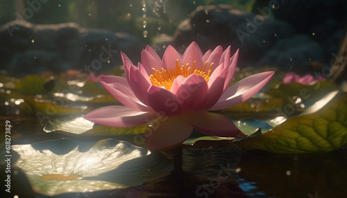 Lotus blossom floats on tranquil pond water   generated by AI
