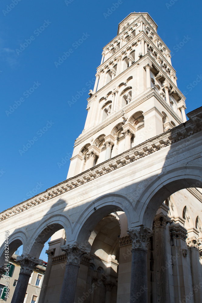 Fototapeta premium Historic Saint Domnius Bell Tower, symbol of Split in Croatia, famous travel destination
