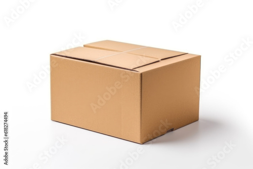 Blank cardboard box, craft paper package isolated on white background. Generative AI © Margo_Alexa