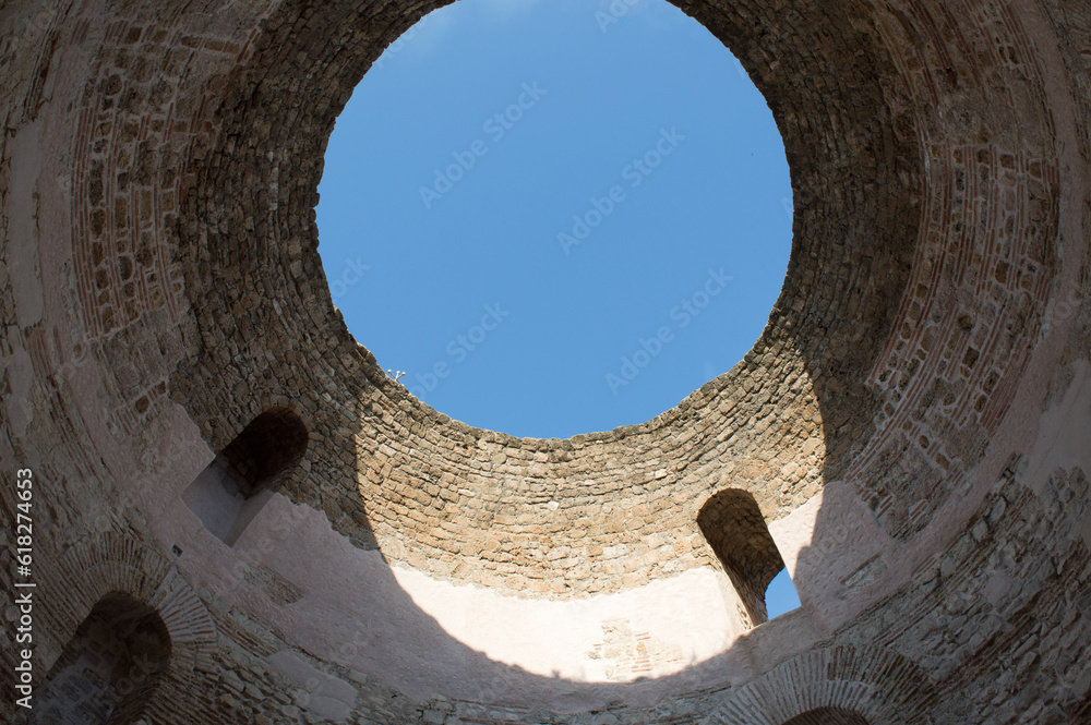 Famous landmark Vestibule in Split town, Croatia, historic circular hall in Diocletian palace