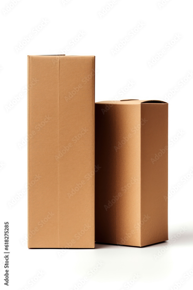 mock-up of two craft cardboard rectangular packaging boxes, on a light background. Generative AI mock-up of two craft cardboard rectangular packaging boxes, on a light background. Generative AI