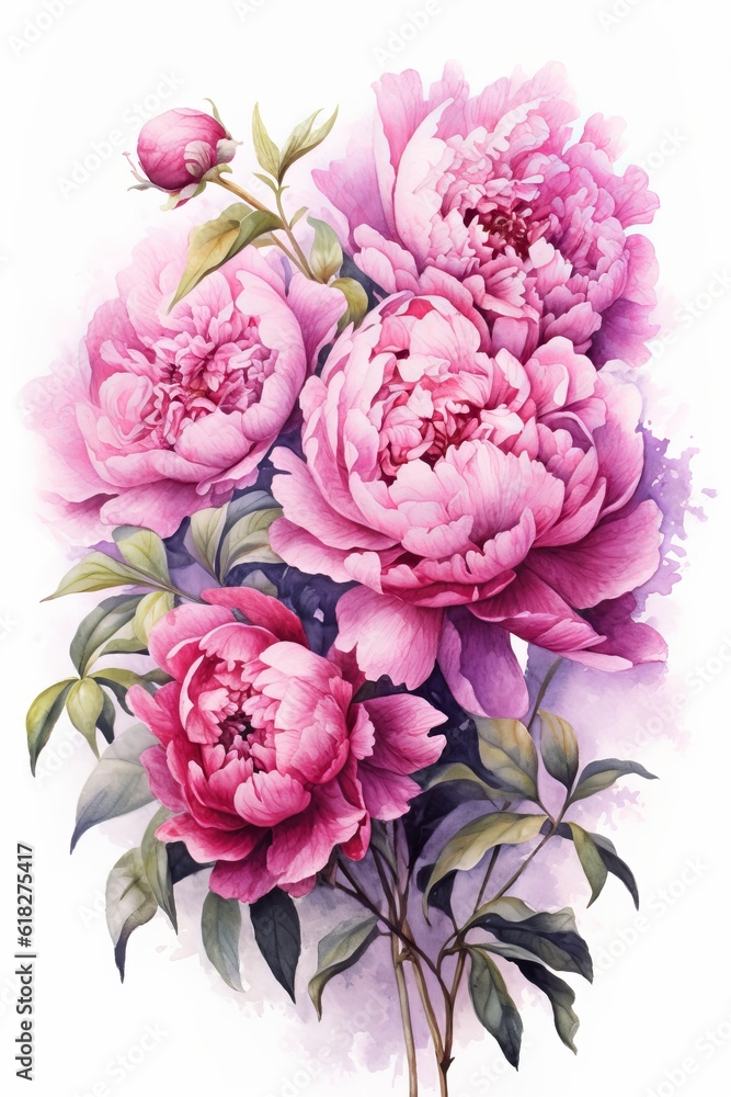 Peonies in Bloom watercolor illustration. AI generated Peonies in Bloom watercolor illustration. AI generated