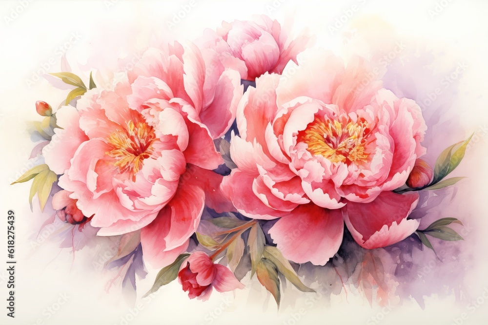 Peonies in Bloom watercolor illustration. AI generated Peonies in Bloom watercolor illustration. AI generated