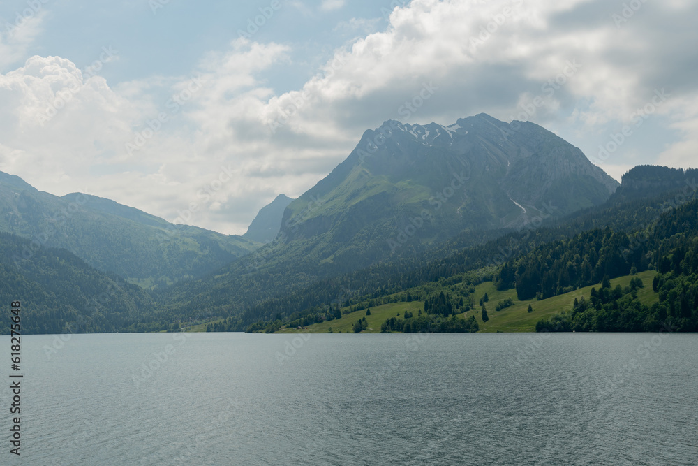 Obraz premium Lake Waegitalersee in an alpine scenery in Switzerland