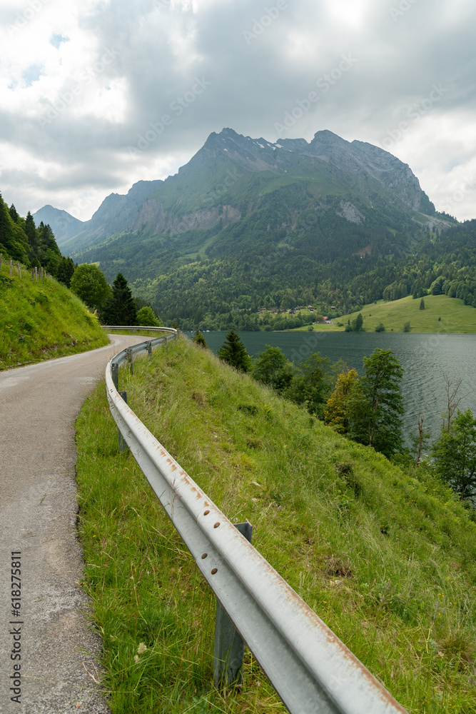 Fototapeta premium Lake Waegitalersee in an alpine scenery in Switzerland