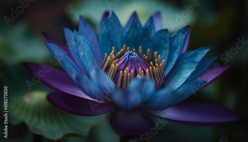 Lotus blossom in tranquil pond, nature beauty generated by AI