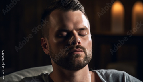 Sad man meditating on loneliness and depression generated by AI