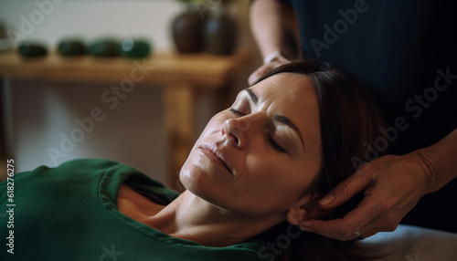 Serene young woman enjoys pampering and relaxation   generated by AI