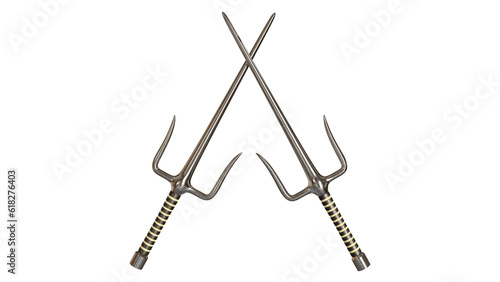 Фотография Two crossed sai weapon isolated on white and transparent background