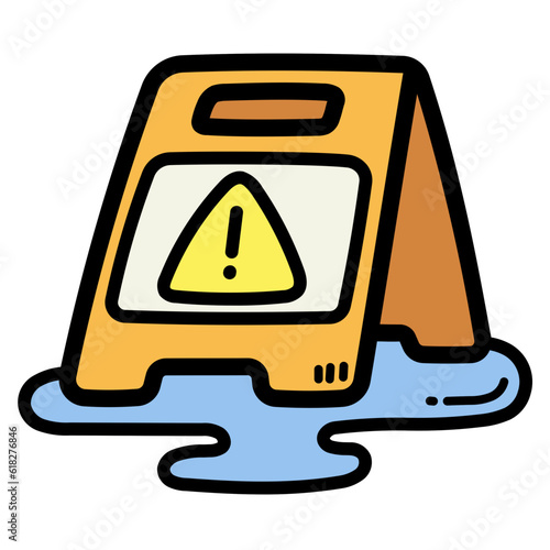 wet floor filled outline icon style
