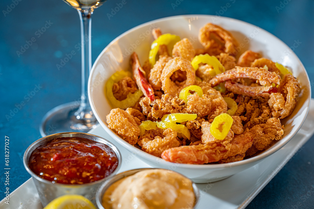 Fried Calamari with diced peppers and Aioli