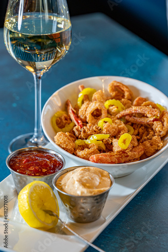 Fried Calamari with diced peppers and Aioli