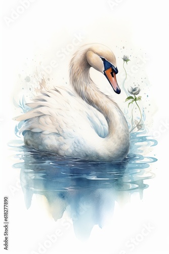 Serene swan with delicate watercolor feathers watercolor. AI generated