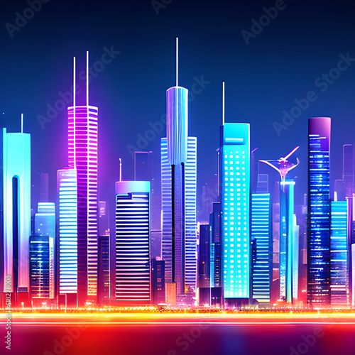Beautiful stylish night city in cyberpunk style neon blue tones atmosphere of the future  Generative AI