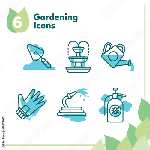 Set of different colored gardening icons Vector illustration