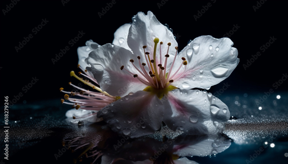 Fresh pink daisy, wet with dew drops generated by AI Fresh pink daisy, wet with dew drops generated by AI