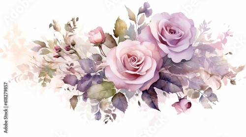 The Shabby yet Chic Style of Roses and Foliage watercolor. AI generated