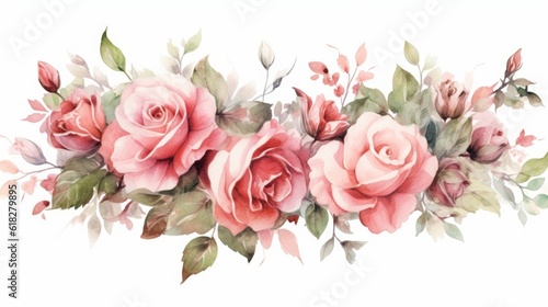 The Shabby yet Chic Style of Roses and Foliage watercolor. AI generated