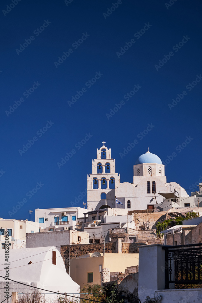 Blue Dome -  Saint Theodosia Church - Pyrgos Village, Santorini Island, Greece
