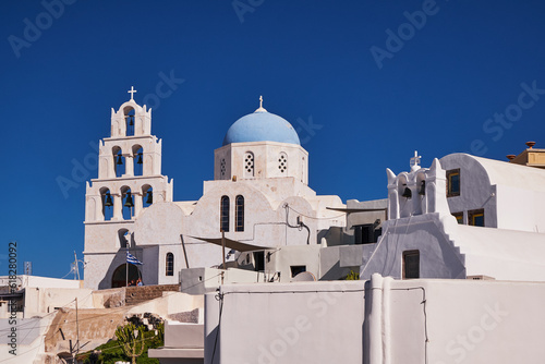 Blue Dome -  Saint Theodosia Church - Pyrgos Village, Santorini Island, Greece photo