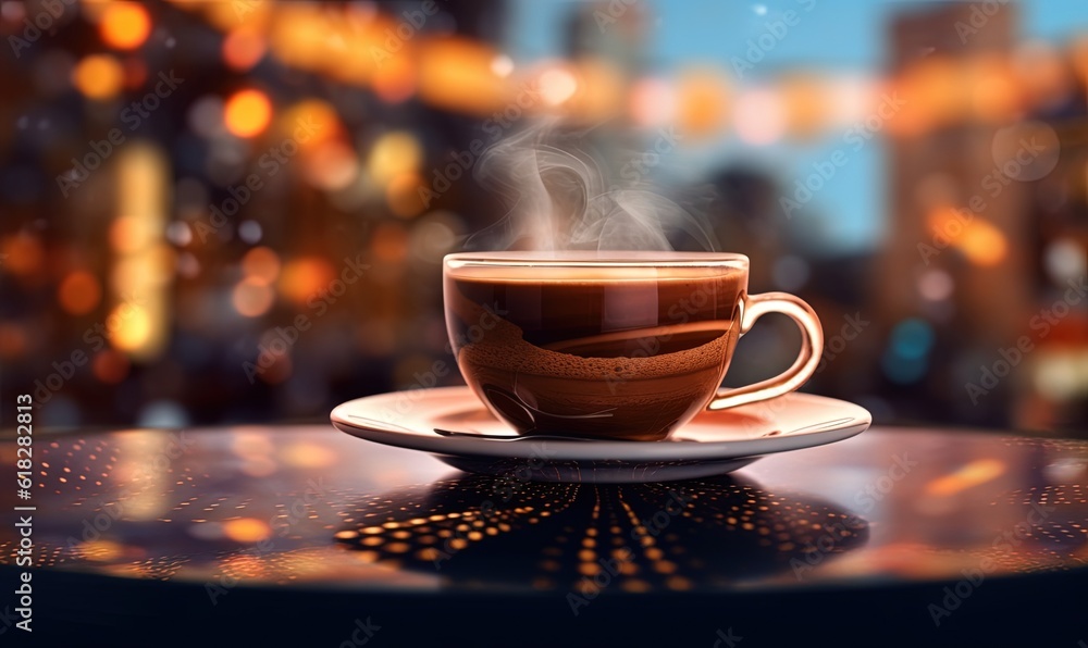 a cup of hot chocolate sits on a saucer on a table. generative ai a cup of hot chocolate sits on a saucer on a table. generative ai