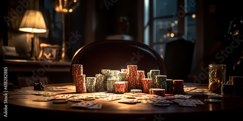 Game Poker background banner  chips on table. Generation AI.