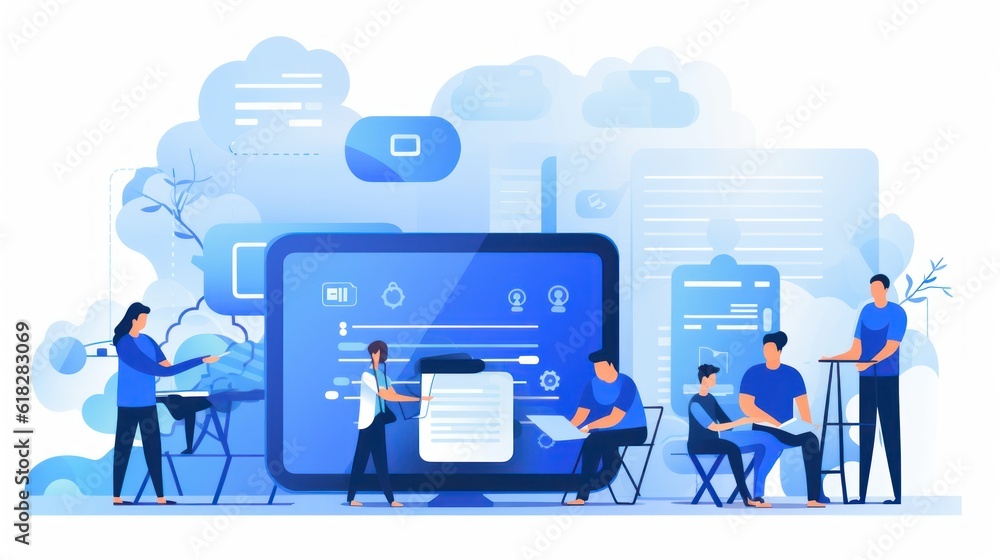 Scene depicting a team of developers working on mobile app development, coding for iOS or Android platforms Scene depicting a team of developers working on mobile app development, coding for iOS or Android platforms