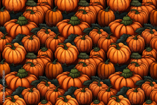 Pumpkins repetitive pattern  seamless pumpkin tile. Background builder for Halloween. Cute illustration for harvest celebration backdrop.