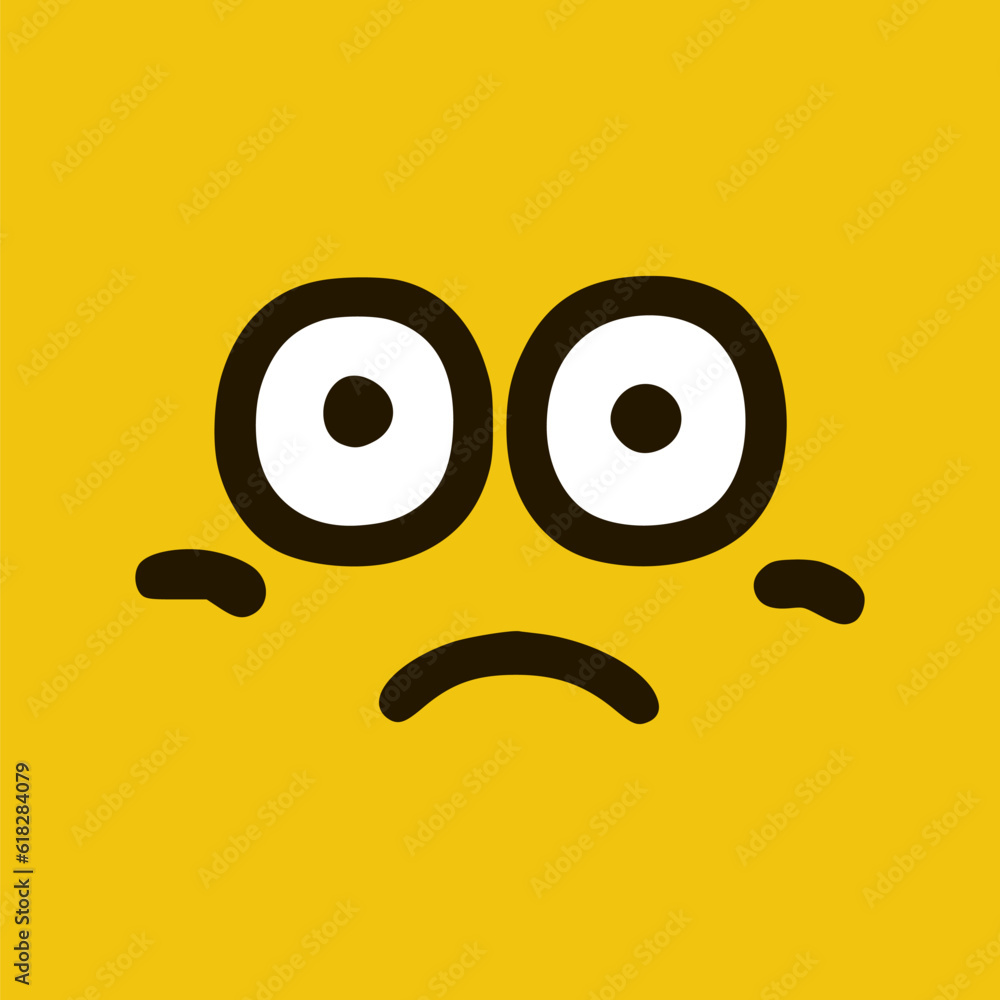 Cute sad emoticon in doodle style. Cartoon face expressions isolated on yellow background Cute sad emoticon in doodle style. Cartoon face expressions isolated on yellow background