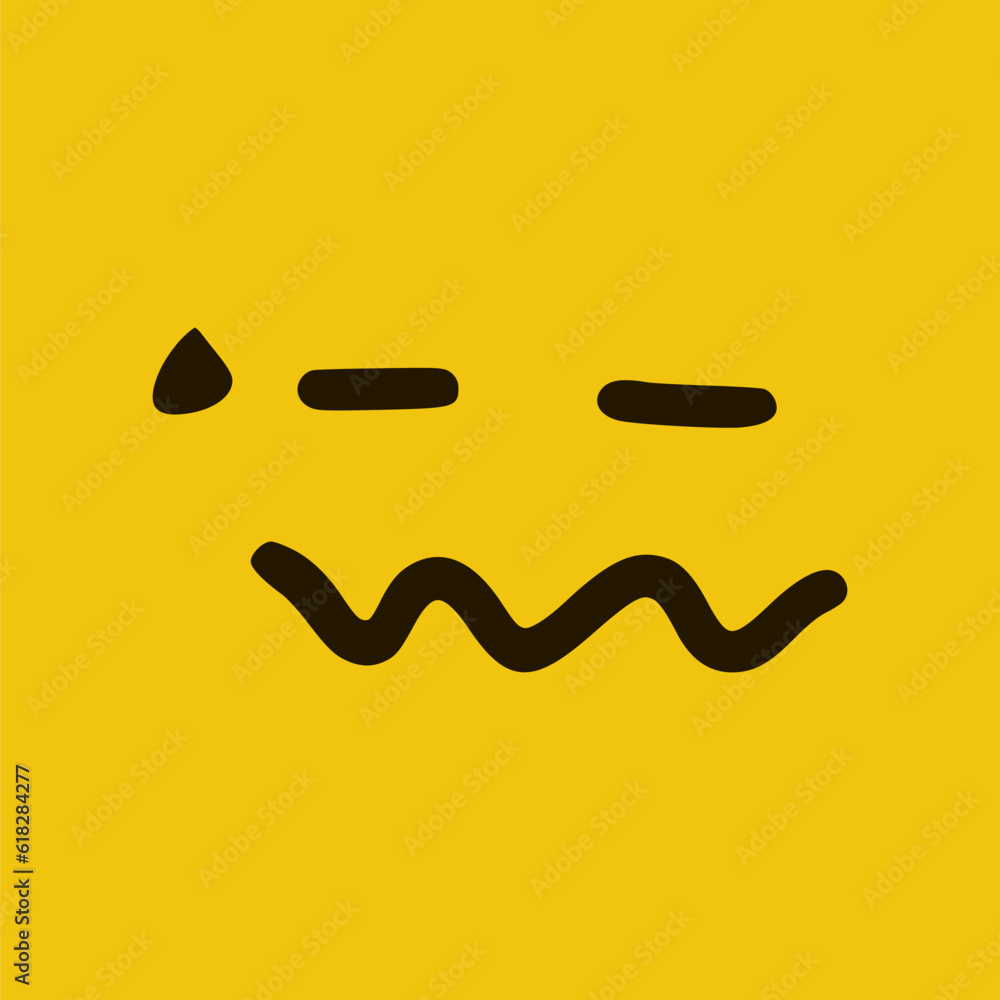 Sad emoticon in doodle style. Cartoon face expressions isolated on yellow background Sad emoticon in doodle style. Cartoon face expressions isolated on yellow background