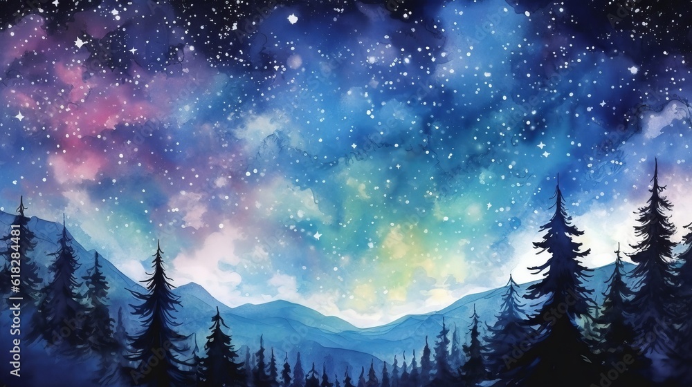 Naklejka premium Watercolor mesmerizing night sky filled with stars. AI generated